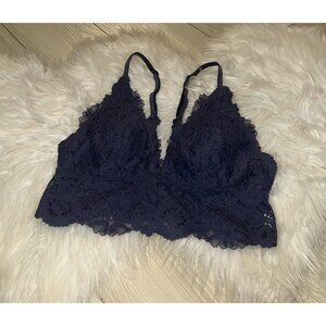 Aerie Lace Longline Bralette Bra Lightly Lined Wire Free Womens S Small Blue